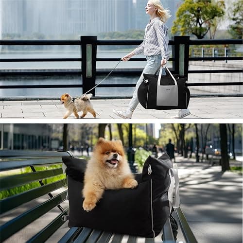 Lesure Hundesitz Auto kleine Hunde - wasserdichter und waschbarer Hunde Autositz mit Aufbewahrungstaschen, ansteckbarer Sicherheitsleine und verdickter Memory Schaum Füllung, 58x56x33cm, schwarz thumbnail 6