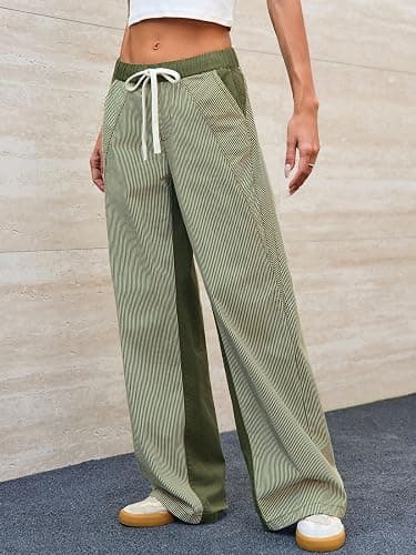 PEIHOT Low Rise Striped Pants for Women Pull On Drawstring Boho Wide Leg Jeans Trendy 2025 thumbnail 7