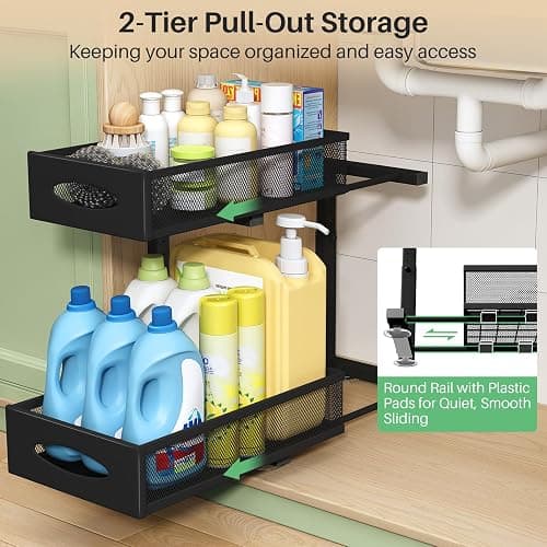 Under Sink Organizer, 2 Tier Pull out Cabinet Organizer Baskets with Mesh Sliding Drawers, Slide out Storage Shelf for Home, Kitchen, Bathroom, Pantry, Office Cabinet, Countertop(1 Pack) thumbnail 3