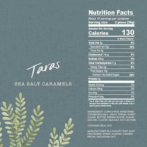 Taras Gourmet Sea Salt Caramels | All Natural Candy | Creamy & Individually Wrapped with Real Butter (20 oz) thumbnail 2