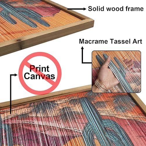 flangairy Cactus Wall Art Crafts String Picture With Wood Framed, 23.6x11.8 Inch Arizona Desert Landscape Wall Decor, Boho Western Aztec Living Room Bathroom Bedroom Southwestern Home Decorations thumbnail 3