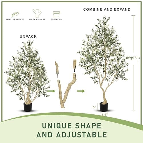 LYERSE 8ft Faux Olive Tree - Olive Trees Artificial Indoor with Large Olive Branches and Lifelike Olive - Artificial Olive Tree for Home Office House Living Room Decor thumbnail 3