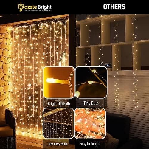 Dazzle Bright 300 LED Curtain Lights, Plug in Fairy Curtain Lights for Bedroom, Christmas Hanging String Lights Outdoor for Window Backdrop Wall Wedding Patio Indoor Dorm Party Decor, Warm White thumbnail 3