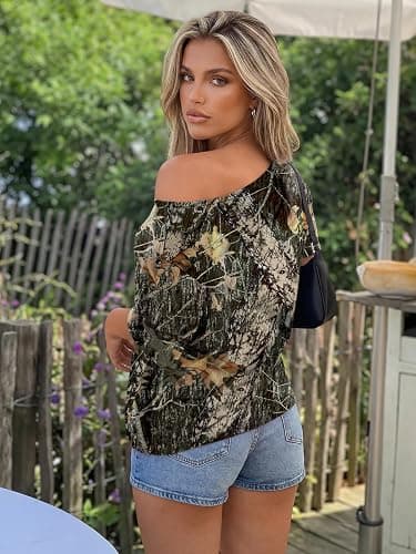 Trendy Queen Womens Off the Shoulder Tops Oversized T-Shirts Short Sleeve Tees Summer 2026 Casual Spring Clothes thumbnail 5