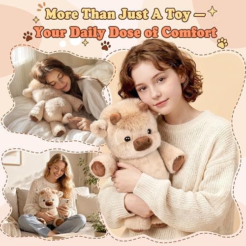 Highland Cow Running Plush, 16.5 Inch Interactive Stuffed Animal, Khaki | Soft PP cotton filling, movable legs, battery free running motion, 16.5 inch khaki Highland cow for cuddling and desk decor thumbnail 5