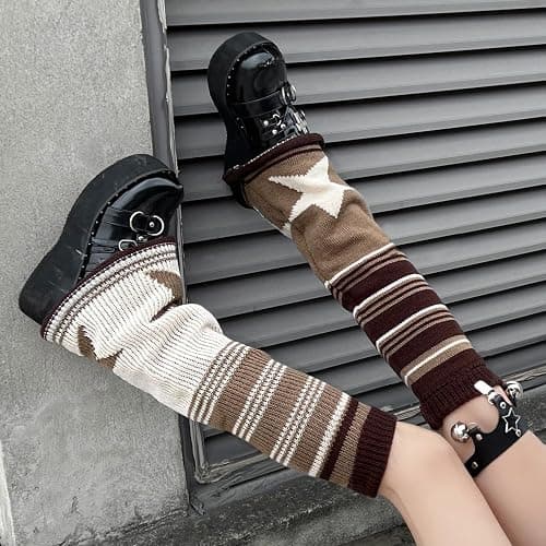 CHERSE Womens Leg Socks Stripe Star Retro Knit Y2K Leg Warmers Vintage High Knee Warmer Socks 80s Outfit for Women thumbnail 4