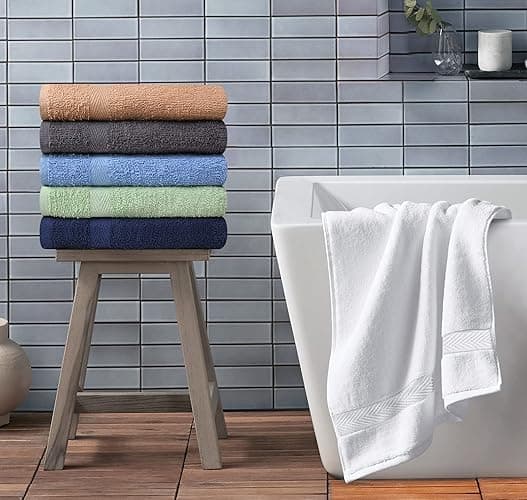 Towel and Linen Mart 100% Cotton 6 Pack Bath Towel Set, Quick Dry, Super Absorbent, Light Weight, Soft, (27 x 54 Pack of 6) Beige, White, Grey, Sky Blue, SAGE Green, Navy thumbnail 3
