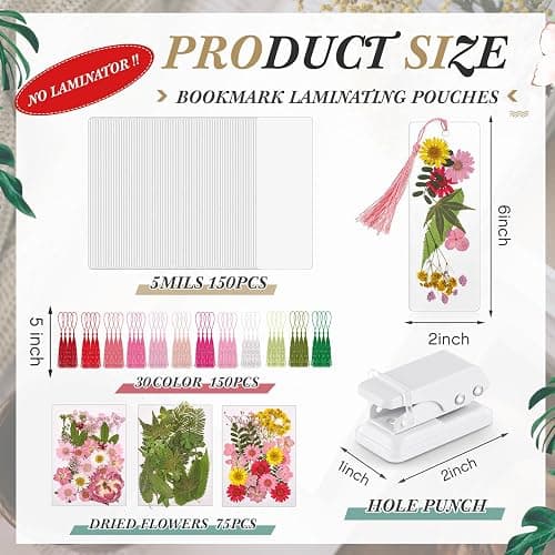 Fuyoooo 376 Pcs DIY Bookmark Making Kit, 150 Bookmark Laminating Pouches Bulk with 150 Tassels and Puncher DIY Projects Party Favor Gift for Reading Women Book Lovers(2 x 6 Inch,Pink) thumbnail 3