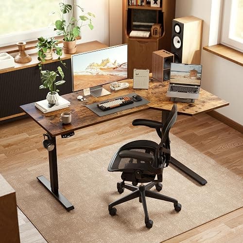 Agilestic Electric Standing Desk, L-Shaped 55 Inches Height Adjustable Desk, Sit and Stand up for Work Office Home, Ergonomic Rising Computer Table for Home Office with Splice Board, Rustic Brown thumbnail 2