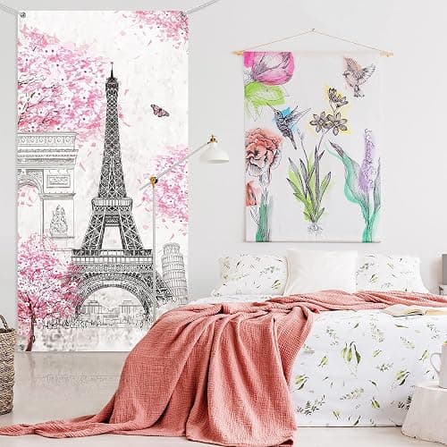 Tatuo Paris Eiffel Tower Backdrop Pink Eiffel Tower Background Banner 70.9 x 35.4 Inch Paris Pink Tree Wall Hanging Decor for Girls Bedroom Living Room Photograph Party Decoration thumbnail 7