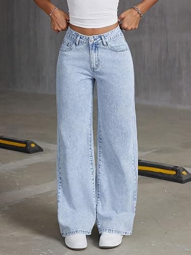 Peakpride Jeans for Teens Girls Baggy Wide Leg Elastic Waist Bowknot Embroidery Denim Pants Y2K Trendy Streetwear 12-16Y - Light Wash - 14 Years thumbnail 2
