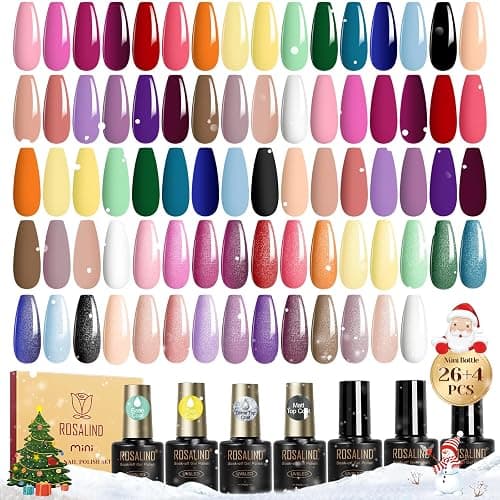 ROSALIND 30pcs Gel Nail Polish Set, 26 Colors Gel Polish with 3Pcs Glossy Matte Glitter Top Coat and Base Coat All Seasons Nude Blue Red Gel Nails art Kit DIY Salon at Home - Image 1