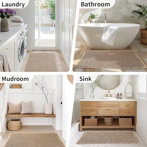 GRLYUH Waffle Bath Mat - Boho Bathroom Rugs Non Slip Washable, Super Absorbent & Quick Dry, Small Bath Mats Farmhouse Bathroom Decor, 18'' x 30'', Khaki thumbnail 8
