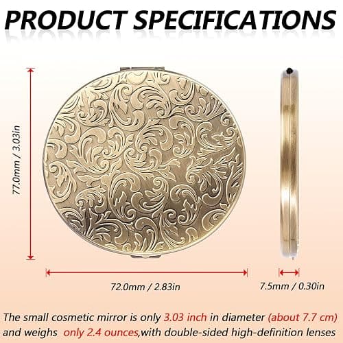 EYIWEITING Oval Mini Portable Metal Folding Mirror, Beautiful and Elegant, Sturdy and Durable, 1X/2X Magnifier. (Oval Pattern Bronze) thumbnail 3