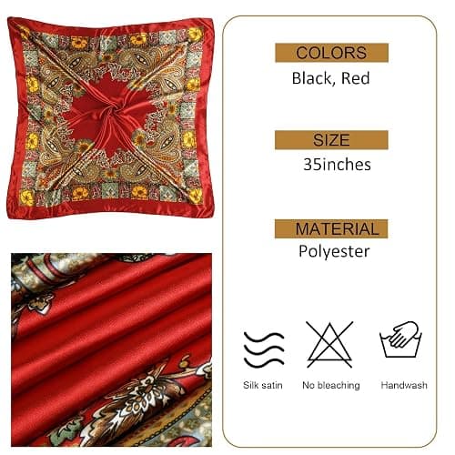 Head Scarf for Women Red Silk Bandana Pirate Costume Accessories, Pirate Head Scarf for Hair Wrapping and Sleeping 35 Inches thumbnail 5