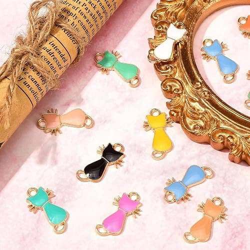 DanLingJewelry 100pcs Random Color Enamel Cat Charms Alloy Pendants Cute Craft Supplies With Loop for Jewelry Making thumbnail 6