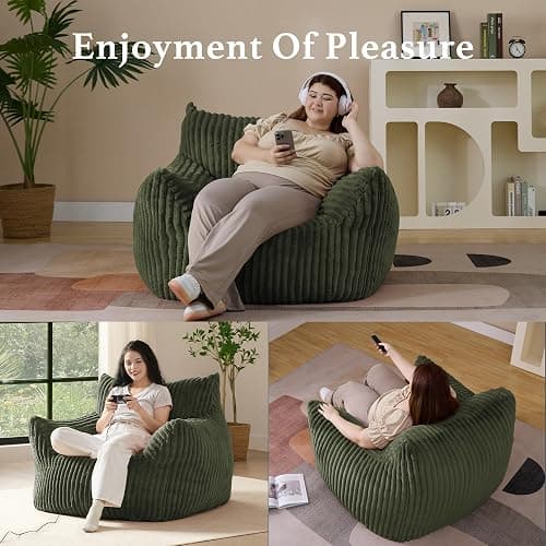 Gericco Giant Plush Bean Bag Chair for Adults with Armrests - Oversized Comfy Green Beanbag Lounge Lazy Floor Sofa Accent Chair for Living Room, Bedroom & Dorm, Cozy Fluffy Single Cloud Mini Couch thumbnail 5