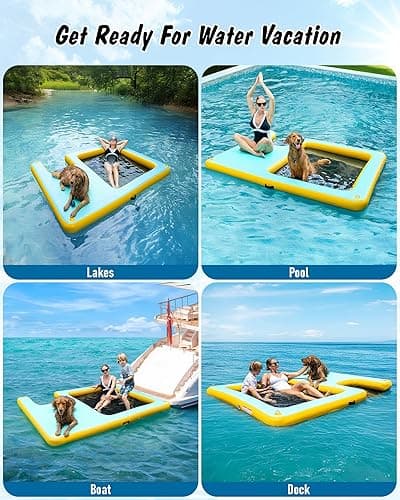 Inflatable Dock Floating Platform, 8FT x 6FT Inflatable Water Hammock w/Ladder, Thickened Dog Pool Ramp, Non-Slip Water Ramp Mat Floating Pool Float Island Raft Lounger for Lakes, Beach, Pools thumbnail 3