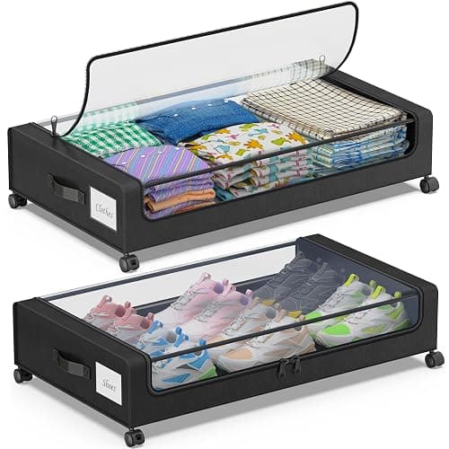 Under Bed Storage with Wheels | 2ct | Clear Lids | XXL 60L | Black - Image 1