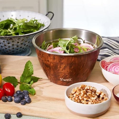 S’well Stainless Steel 64oz Salad Bowl Kit, Teakwood Finish, Includes 2oz Condiment Container and Removable Tray, Leak-Proof and Easy to Clean, Dishwasher Safe thumbnail 2