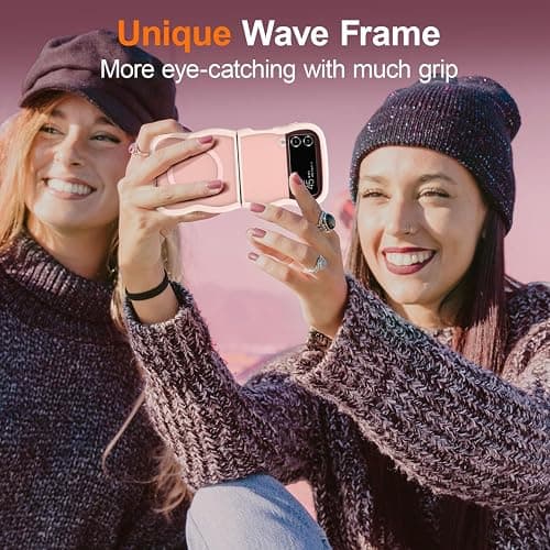 UEEBAI Magnetic for Samsung Galaxy Z Flip 3/Z Flip 4 Case, Compatible with MagSafe, Transparent Clear Wave Frame Design Soft Edge Cover Matte Shockproof Phone Case- Pink thumbnail 5