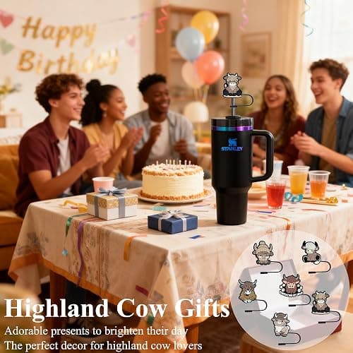 Amreich Highland Cow Straw Topper for Stanley Cup - Cute Animal Straw Cover Cap for Almond Rose 30 40 oz Tumblers 10mm Stanley Accessories Gifts for Women Men thumbnail 3