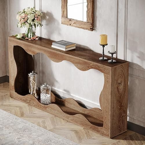 Tribesigns 63 Inches Farmhouse Console Table with Storage, Couch Table Behind Sofa, Long Entryway Sofa Station, Narrow Console Stand, Hallway Stand for Entryway Living Room, Wood Grain thumbnail 4