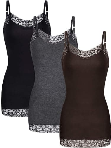 3 Pcs Women Long Camisoles Lace Tank Tops Neck Cami Adjustable Spaghetti Strap Lace Trim Tank Top for Women Wearing - Image 1