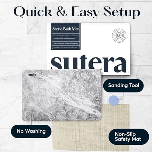 SUTERA - Stone Bath Mat, Diatomaceous Earth Shower Mat, Non-Slip Super Absorbent Quick Drying Bathroom Floor Mat, Natural, Easy to Clean (23.5 x 15 Granite) thumbnail 5