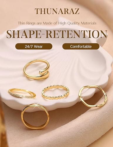 THUNARAZ 14K Gold Plated Rings for Women Non Tarnish Stackable Chunky Rings Cubic Zirconia Thumb Ring Set Dainty Trendy Statement Promise Wedding Bands Engagement Ring for Women Size 6-10 thumbnail 7
