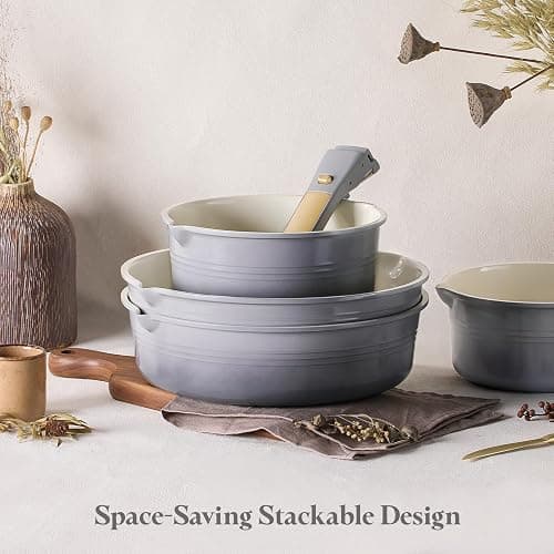 CAROTE 20pcs Titanium Cookware Set, Pots and Pans Set Detachable Handle | Non-Stick, Non-Toxic, PFAS and PFOA Free, Induction Compatible, Dishwasher & Oven Safe, Space Saving, Camping Cooking, Gray thumbnail 2