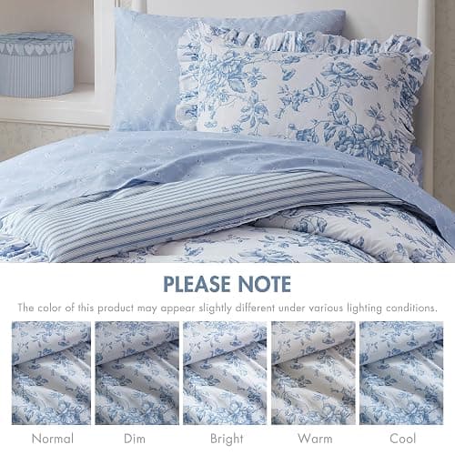 Madison Park Essentials Adele Comforter Set Blue Floral Twin XL – Shabby Chic Vintage Bed in a Bag with Sheet Set, Reversible Ruffle Bedding, College Dorm Gift for Her Women Teen thumbnail 7