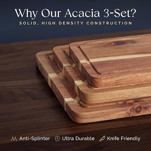 Pre-Oiled, Non Toxic 3-Piece Acacia Cutting Board Set with Stand, FSC Certified Wooden Chopping Boards, Includes 3.4 fl oz Chopping Board Oil, 3 Wood Carving Boards for Home, BBQ Kitchen, Deer & Oak thumbnail 7