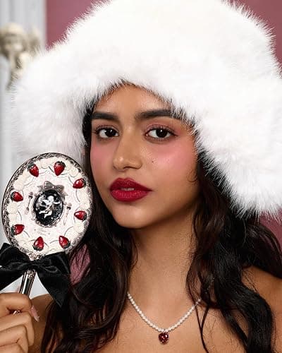 Flower Knows Strawberry Cupid Hand Mirror,Vintage Handheld Mirror,Fancy & Pretty Princess Mirror with Long Handle,Gift for Girls & Women(Milky Shake) thumbnail 2