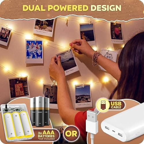 Mind-Glowing Photo Clips String Light - Warm White Fairy Lights with Clips for Hanging Pictures - Teen Girl Room Decor, Trendy Stuff - Birthday Gift for Any Year Old Tween Girls (50 LED, 16.4 ft) thumbnail 4