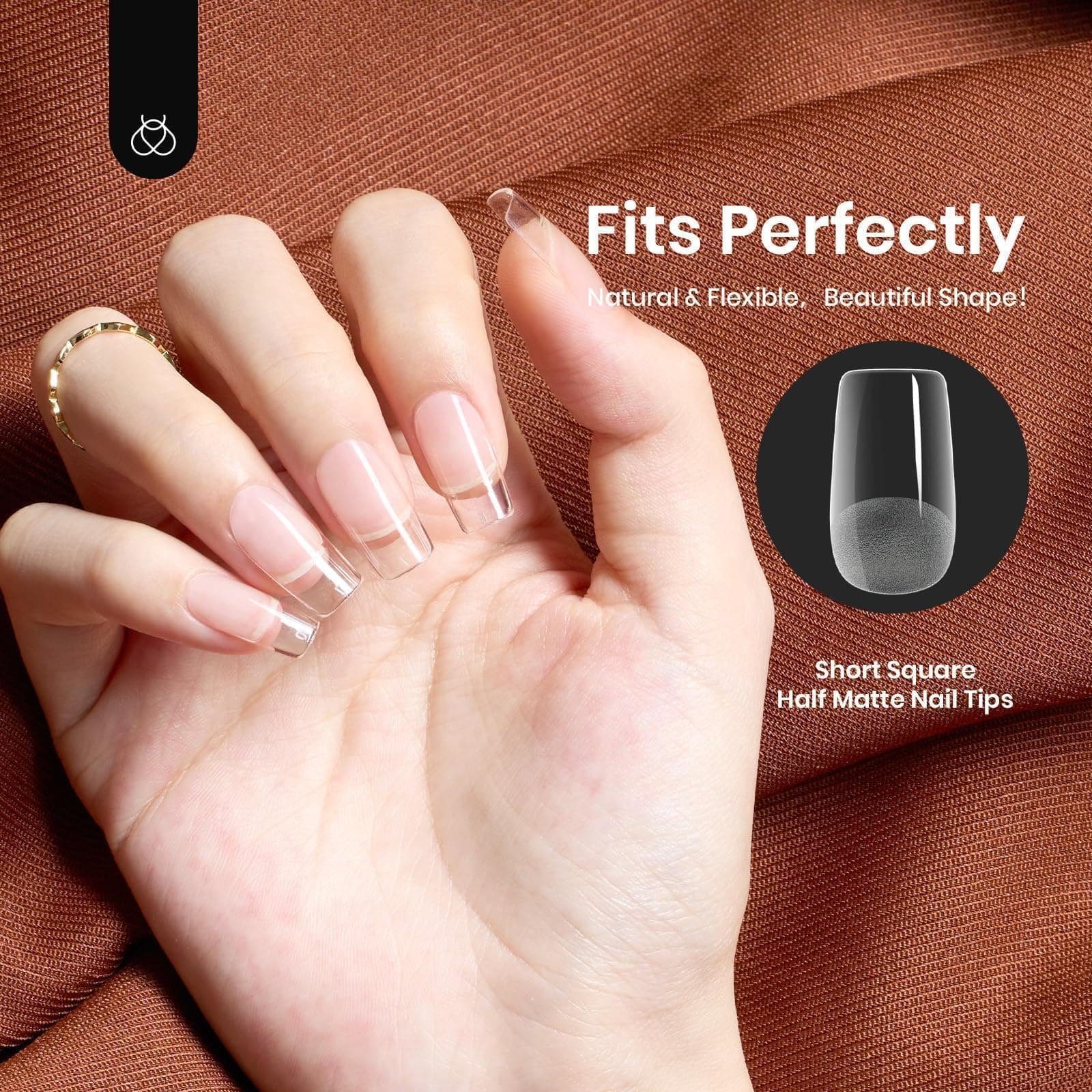 beetles Gel Polish X Nail Tips Etch Soft Gel 504Pcs Pre Filed Half Matte Short Square Full Cover False Fake Clear Acrylic Press on Nails for DIY Extension and Salon Use Medium thumbnail 6