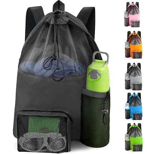 HOHOM Swim Mesh Beach Bag, Waterproof Gym Bags for Women and Men, Large Pool Bag Swimming Gear Drawstring Backpack - Image 1
