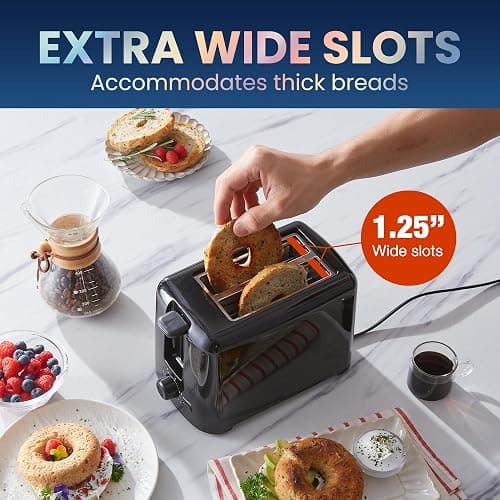 Elite Gourmet ECT1027B Cool Touch Toaster with 6 Temperature Settings & Extra Wide 1.25" Slots for Bagels, Waffles, Specialty Breads, Puff Pastry, Snacks, ETL Certified, 2 Slices, Black thumbnail 4