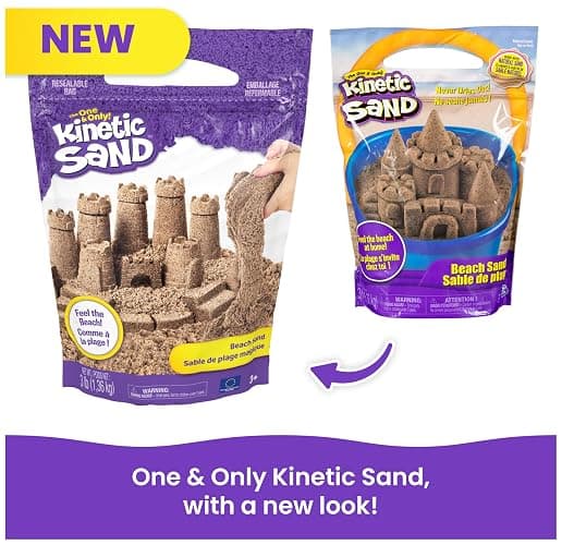 Kinetic Sand, 3lbs Beach Play Sand, Moldable Sensory Toys for Kids, Resealable Bag (Packaging May Vary), for Ages 3 and up thumbnail 6