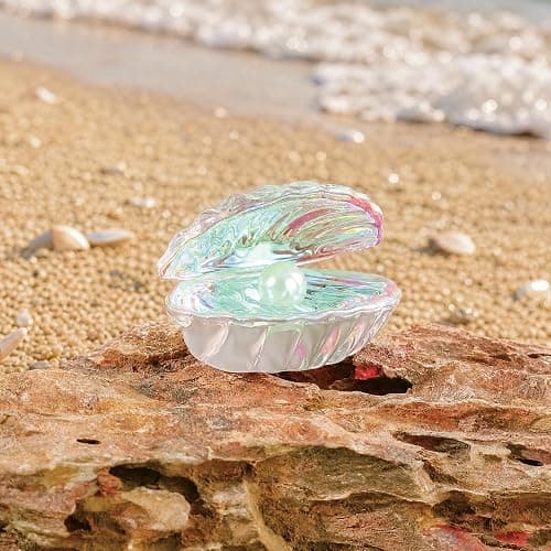 Iridescent Clam Shell with Pearl, Glass Aquarium Decor for Betta Fish Tanks | Glossy ocean-inspired accent for small aquariums and fish bowls, plus mermaid styling for coastal shelves and desk displays thumbnail 2