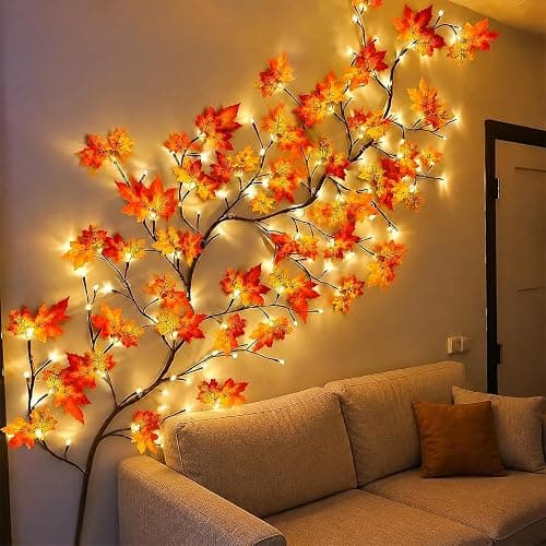 Fall Garland with Lights,48 LEDs Autumn Maple Leaf Lights with USB Powered | Fall Decor String Lights for Bedroom Wall Decor, Thanksgiving & Halloween & Christmas Decorations for Home Indoor, 3.9FT thumbnail 9