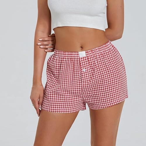 NUFIWI Women Y2k Pajamas Shorts Gingham Cute Pj Short Pants Plaid Lounge Shorts Sleep Bottoms Elastic Boxers Streetwear thumbnail 5