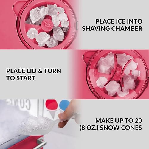 Nostalgia Vintage Countertop Snow Cone Machine - Slushie Machine - Shaved Ice Machine and Crushed Ice Maker - Makes 20 Icy Treats, Includes 2 Reusable Plastic Cups & Ice Scoop – Red - Red thumbnail 3
