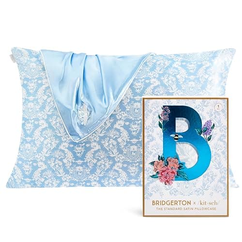 Kitsch x Bridgerton Satin Pillowcase with Zipper for Hair Skin, Softer Than Silk Pillow Cases, Wrinkle-Free, Cooling Satin Pillow Covers, Bridgerton - Toile De Blue, Standard Size (19"x26") - Image 1