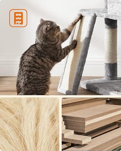 Feandrea Cat Tree, 45.3-Inch Cat Tower, Plush Condo with Scratching Post, Ramp, Perch, Spacious Cave, for Small Space, Light Gray UPCT141W01 thumbnail 6