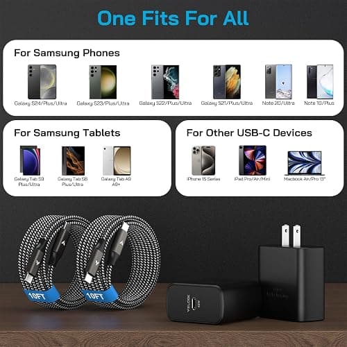 45W Super Fast Charger USB C, 45 Watt Type-C Android Phone Charger Fast Charging Block with 10FT Type C Cords for Samsung Galaxy S25 Ultra/S24 Ultra/S24+/S23 Ultra/S23+/S22 Plus/S20, Tab S9/S8 Ultra thumbnail 4