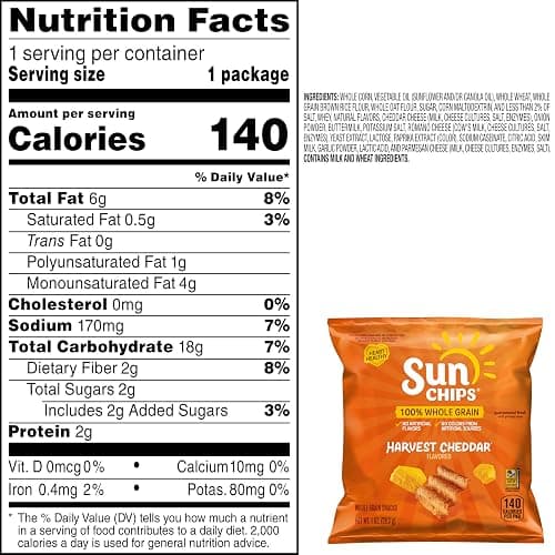 SunChips 100% Whole Grain Chips, Harvest Cheddar, 1 oz Bags, Pack of 40, No Artificial Flavors, Colors thumbnail 3