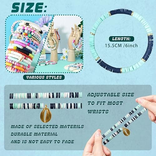 yesaior 48 Pcs Surfer Heishi Bracelets Clay Beaded Bracelet Stackable Rainbow Friendship Preppy Bracelets Beach Summer Jewelry for Women - Summer thumbnail 2