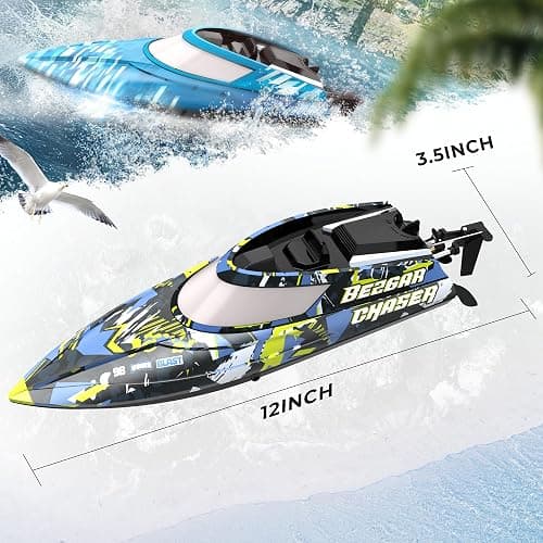 BEZGAR RC Boat, 2 Packs 12 inch Fast Speed RC Boat 30 KPH with A Portable Suitcase for Lakes & Pools & Salt Water, Summer Toys for Adults and Ideal Gifts for Kids Boys Age 6 7 8-12 Years Old - TX2P1 thumbnail 2