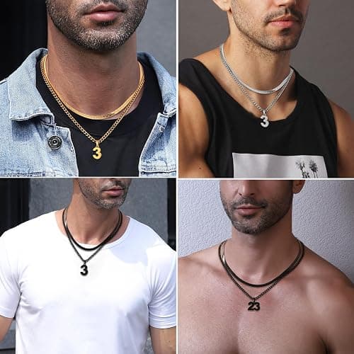 Easter Basket Stuffers-Number Necklace for Boys Athlete Kids Number Chain 00-100 Layered Necklace for Men Stainless Steel Number Charm Pendant Baseball Football Basketball Necklaces for Boys Gifts thumbnail 2